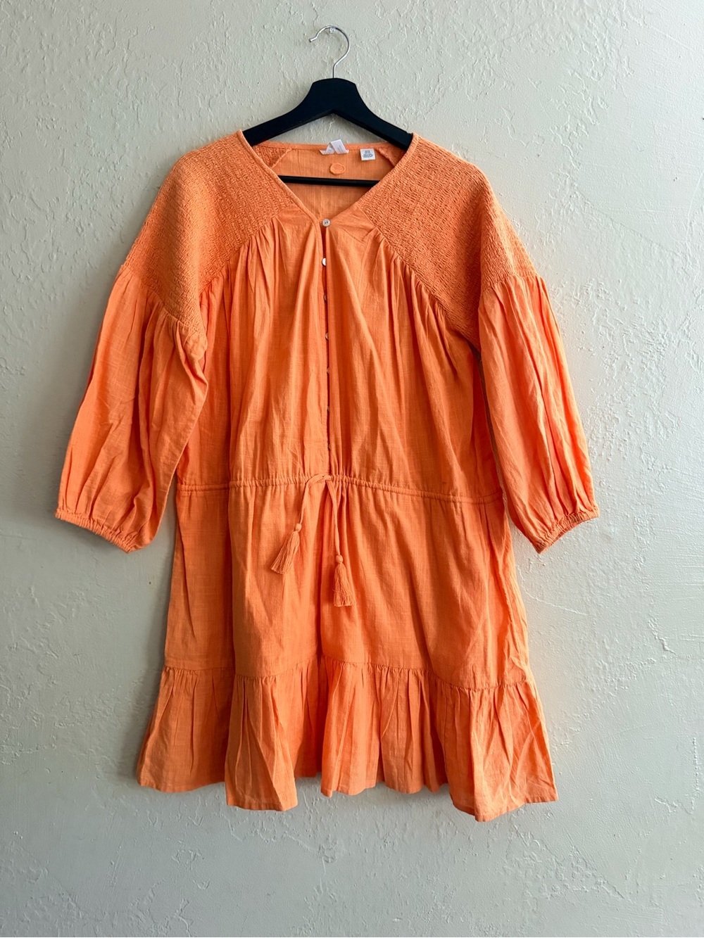 Roxy Orange Tiered Mini Dress with Smocked Yoke